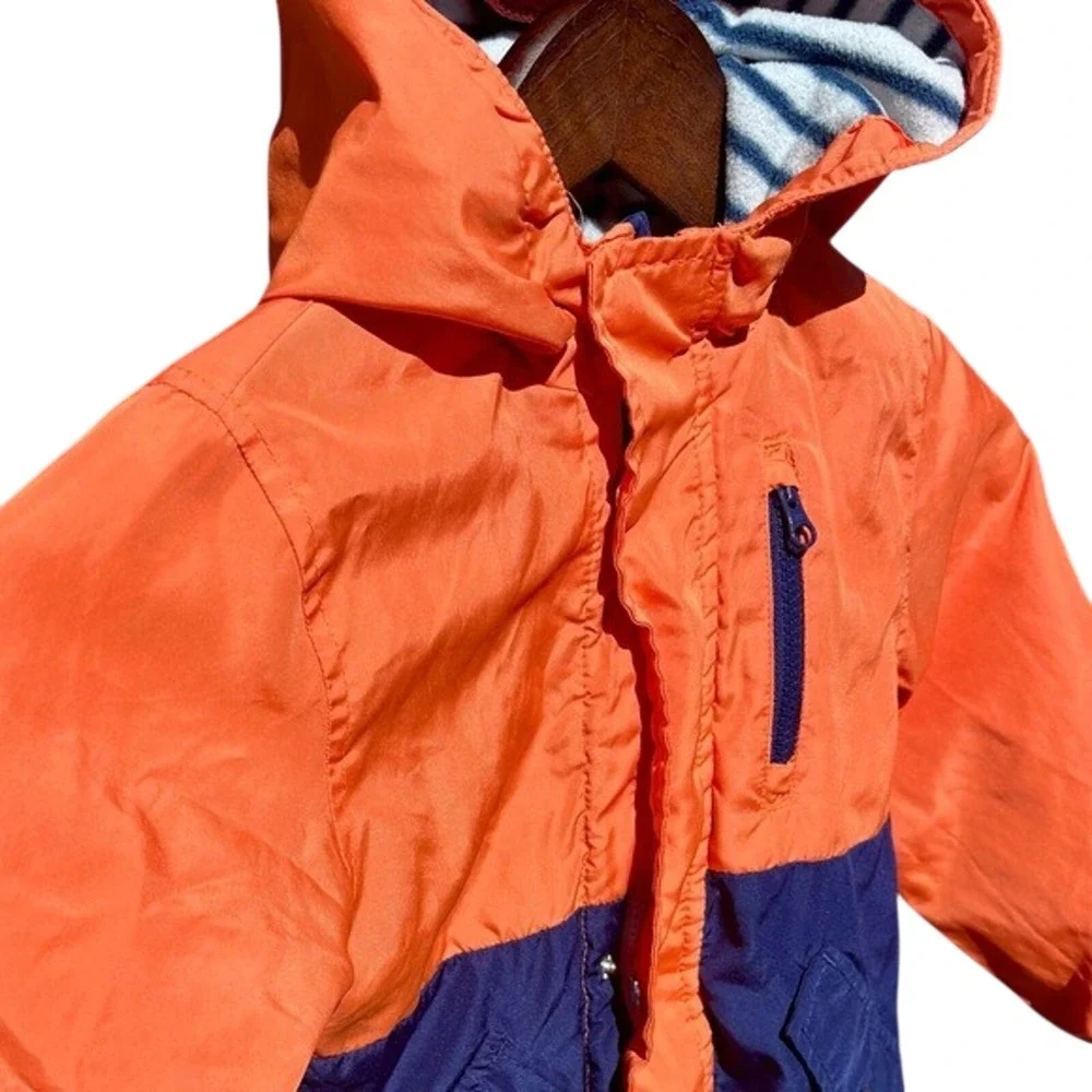 OshKosh‎ B'gosh Windbreaker Kids Size 4 Orange Navy Blue Colorblock Hood GOOD